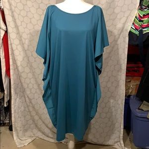 Teal flutter sleeves jersey knit